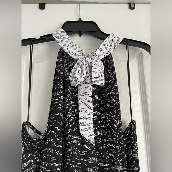NWT H Halston Printed Knee Length Halter Dress in Zebra Black - Picture 5 of 10